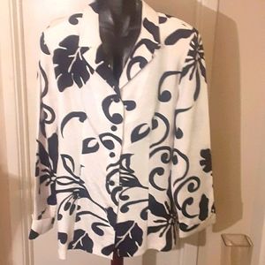 Black floral design on velvet white jacket